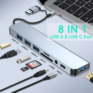 USB HUB 8 in 1 with SD/TF Card Reader