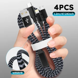 4pcs 3-in-1 black fast charging cable