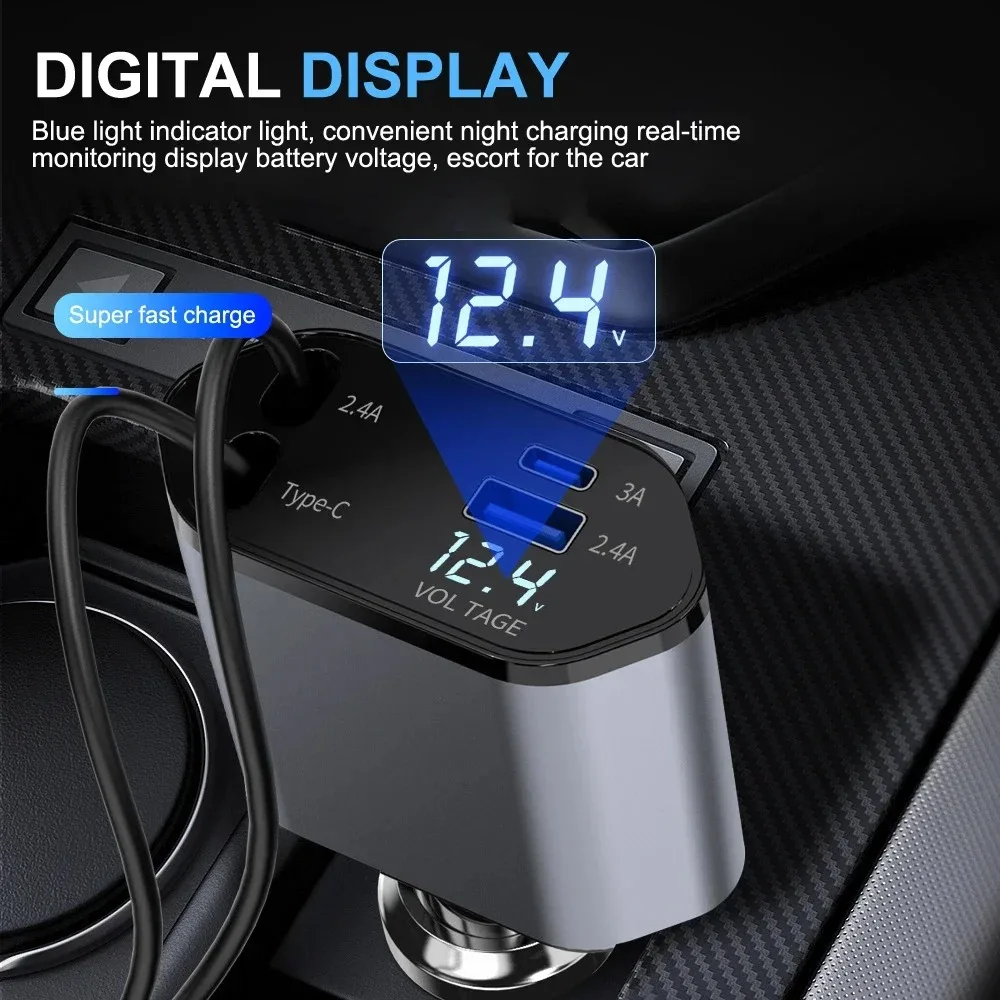 4 In 1 120W Retractable Car Charger - Image 3