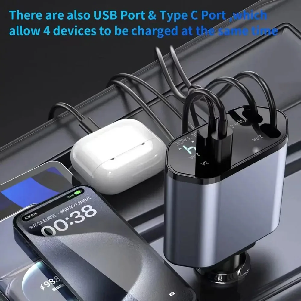 4 In 1 120W Retractable Car Charger - Image 4
